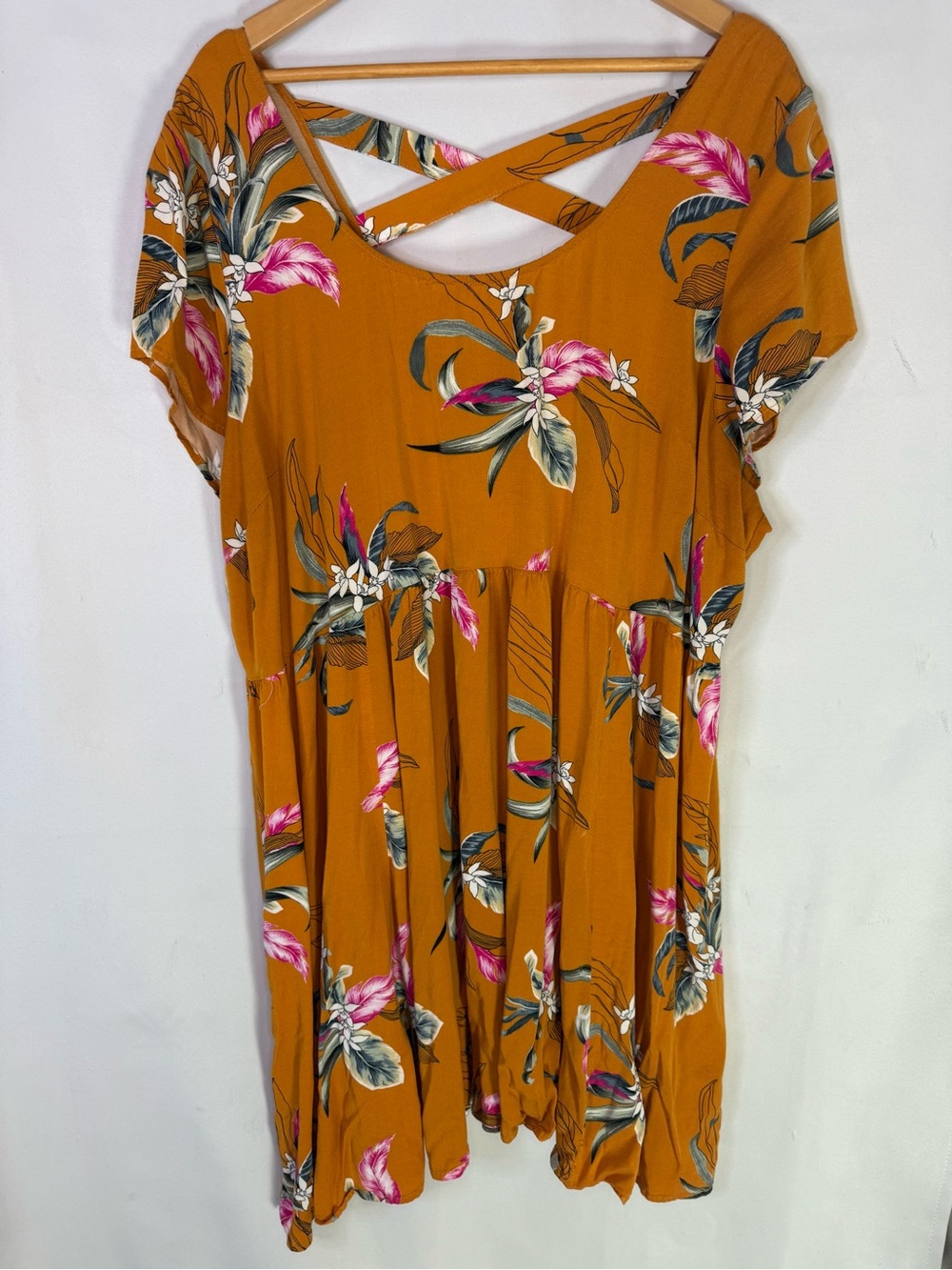 Torrid - Orange Tropical Crisscross Back Skater Style Mini-Dress - Size 4X